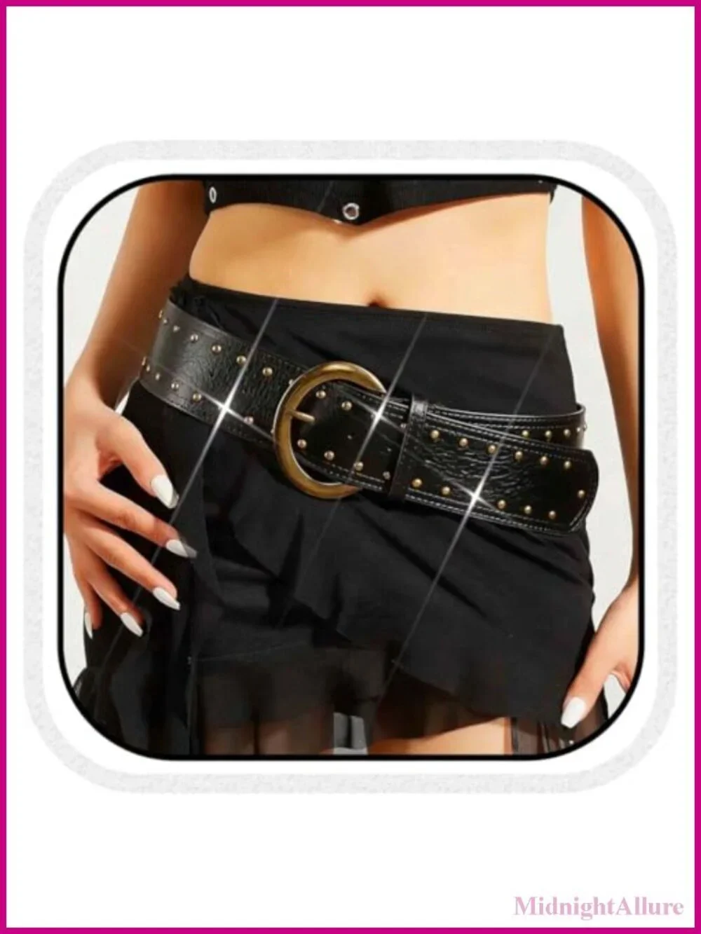 Wide Studded Leather Belt Chunky Vintage Thick Waist Belt for Women